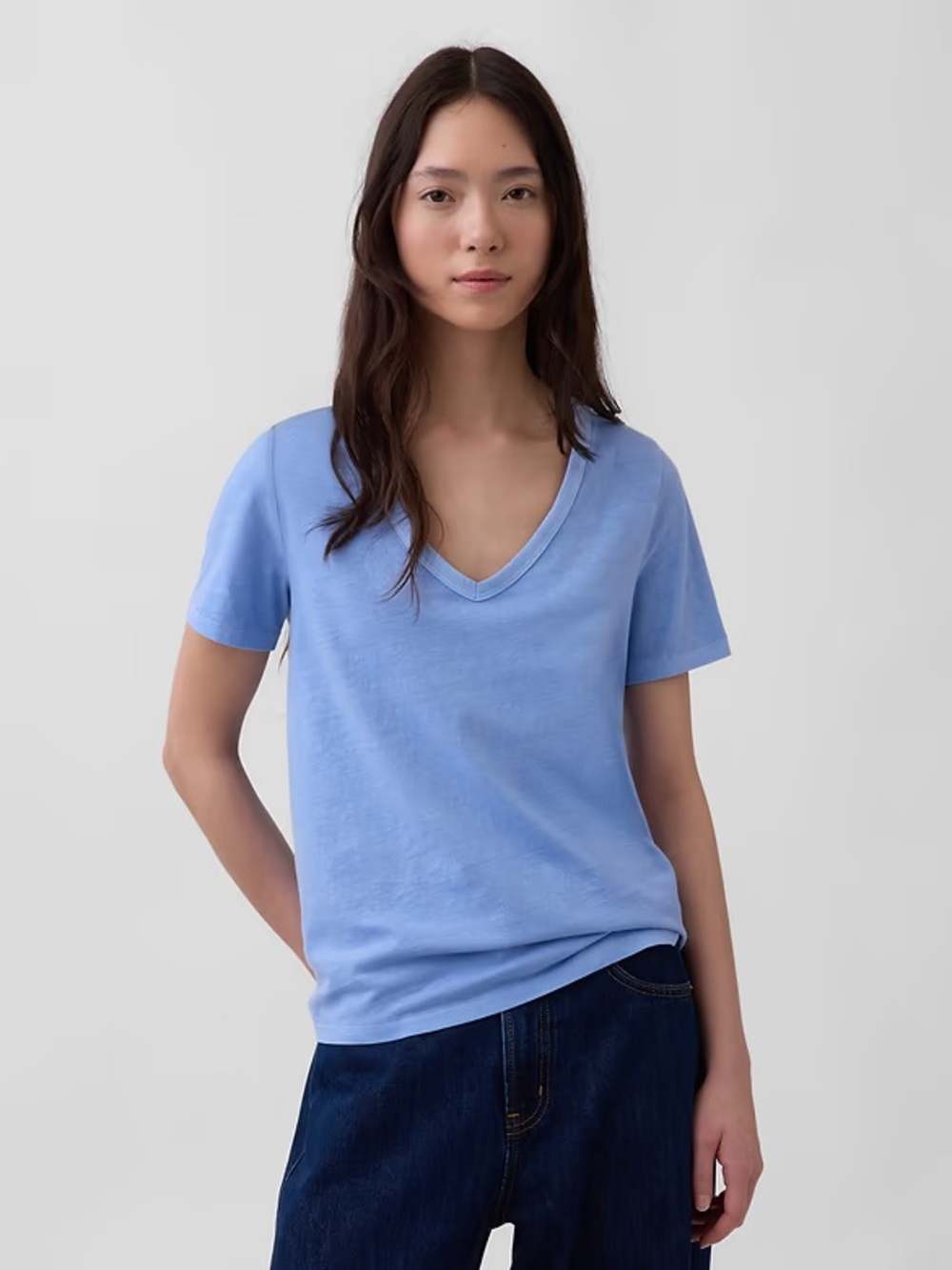 TALL GAP Organic Cotton VintageSoft V-Neck T-Shirt - Moonstone Blue size L Tall